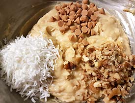 Add Coconut, Chocolate Chips and Walnuts Add Coconut, Chocolate Chips and Walnuts