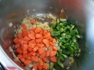 Sautee Carrots Celery and Bell Peppers. Sautee Carrots Celery and Bell Peppers.