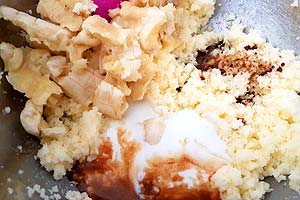 Add banana, coffee, buttermilk, and vanilla Add banana, coffee, buttermilk, and vanilla