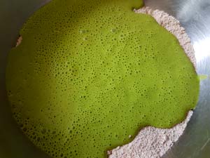 Pour wet mix into dry mix Pour wet mix into dry mix