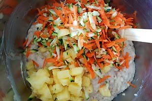 Stir in fruits and veggies. Stir in fruits and veggies.