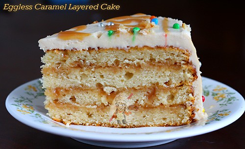 Eggless Decadent Caramel Cake Slice