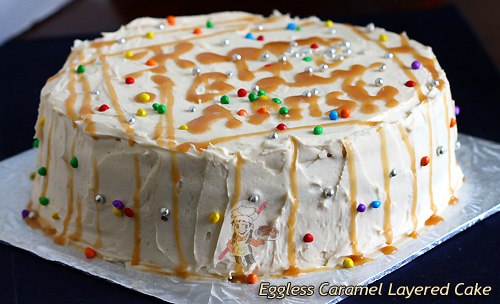 Eggless Decadent Caramel Cake