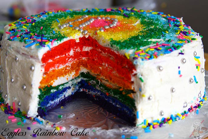 Eggless Rainbow Cake