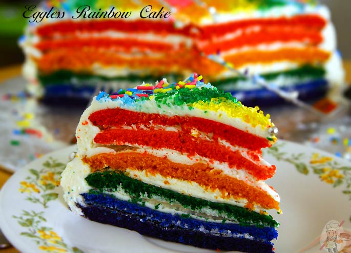 Eggless Rainbow Cake