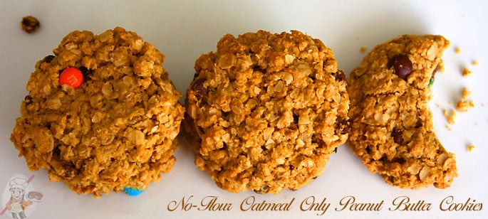 Flour-less Oatmeal Only Peanut Butter Cookies