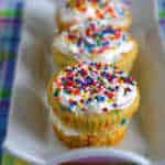 Eggless Layered Confetti Cupcakes