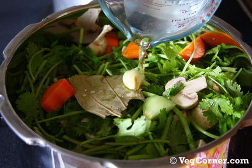 Homemade Vegetable Broth: Pour Water