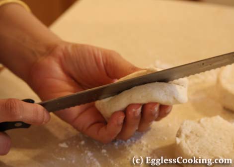 Vegetarian Empanadas:Cut dough into 2 pieces