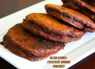 vegan double chocolate banana pancakes