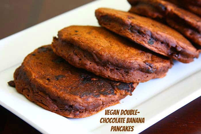 vegan double chocolate banana pancakes