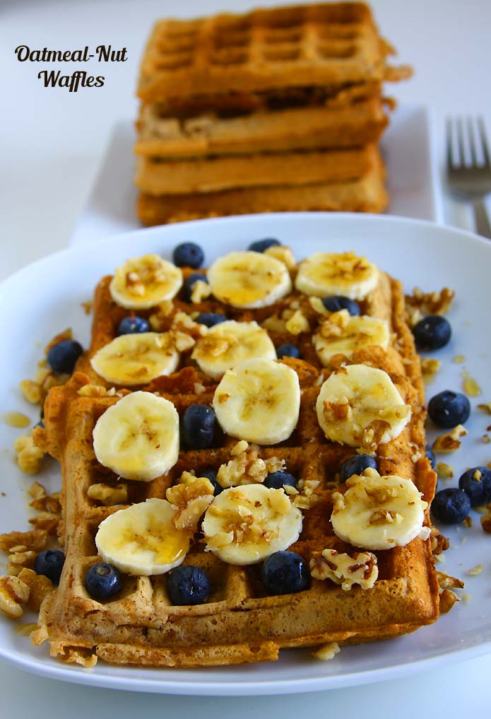 Vegan Oatmeal Nut Waffles Recipe  Eggless Cooking