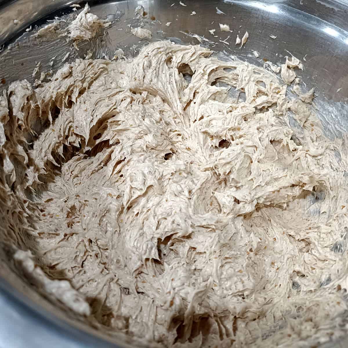 Wet mixture ready: The wet mixture appears smooth, creamy, and evenly blended.