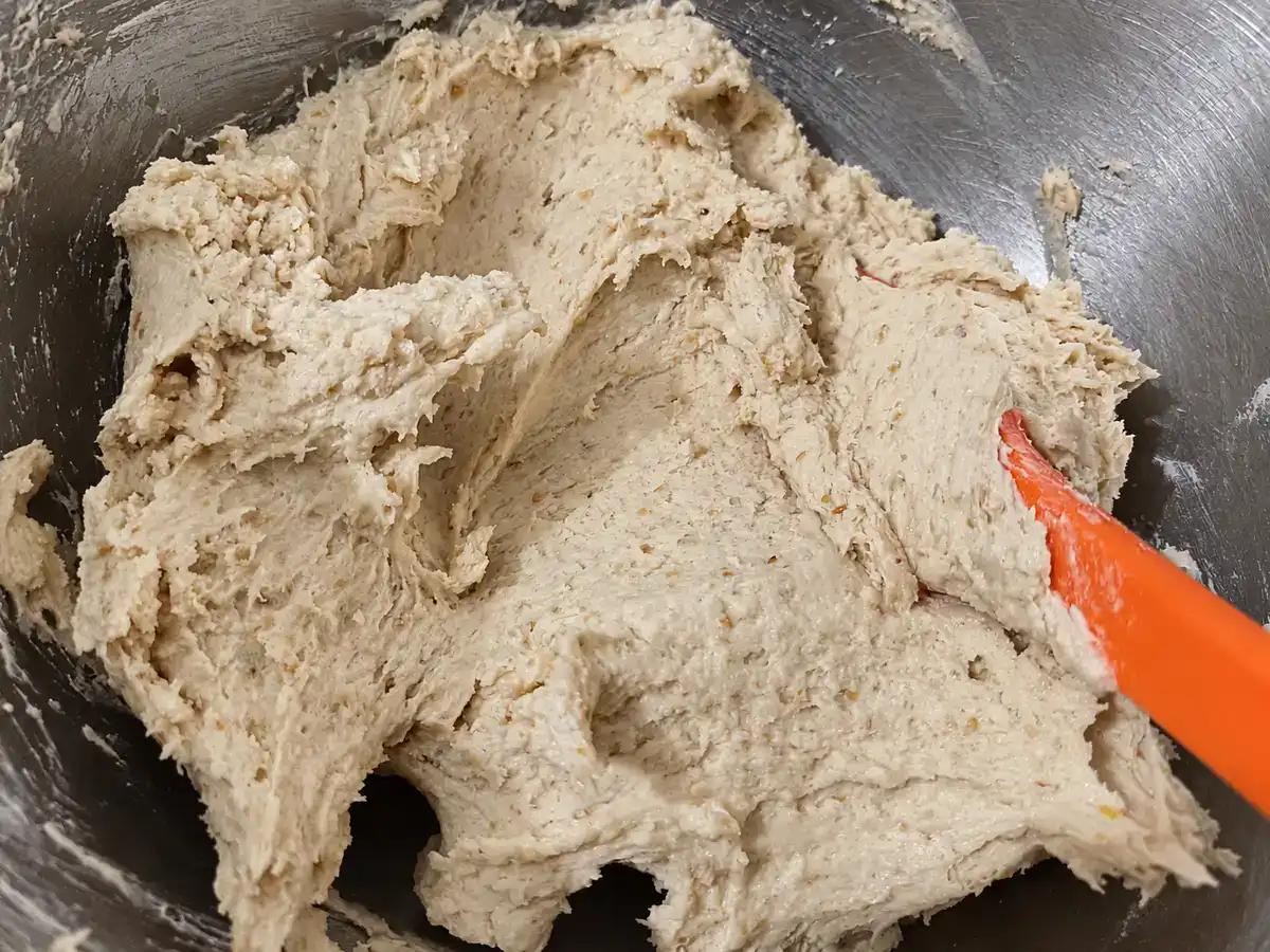Soft eggless chocolate chip cookie dough mixed in a stainless-steel bowl