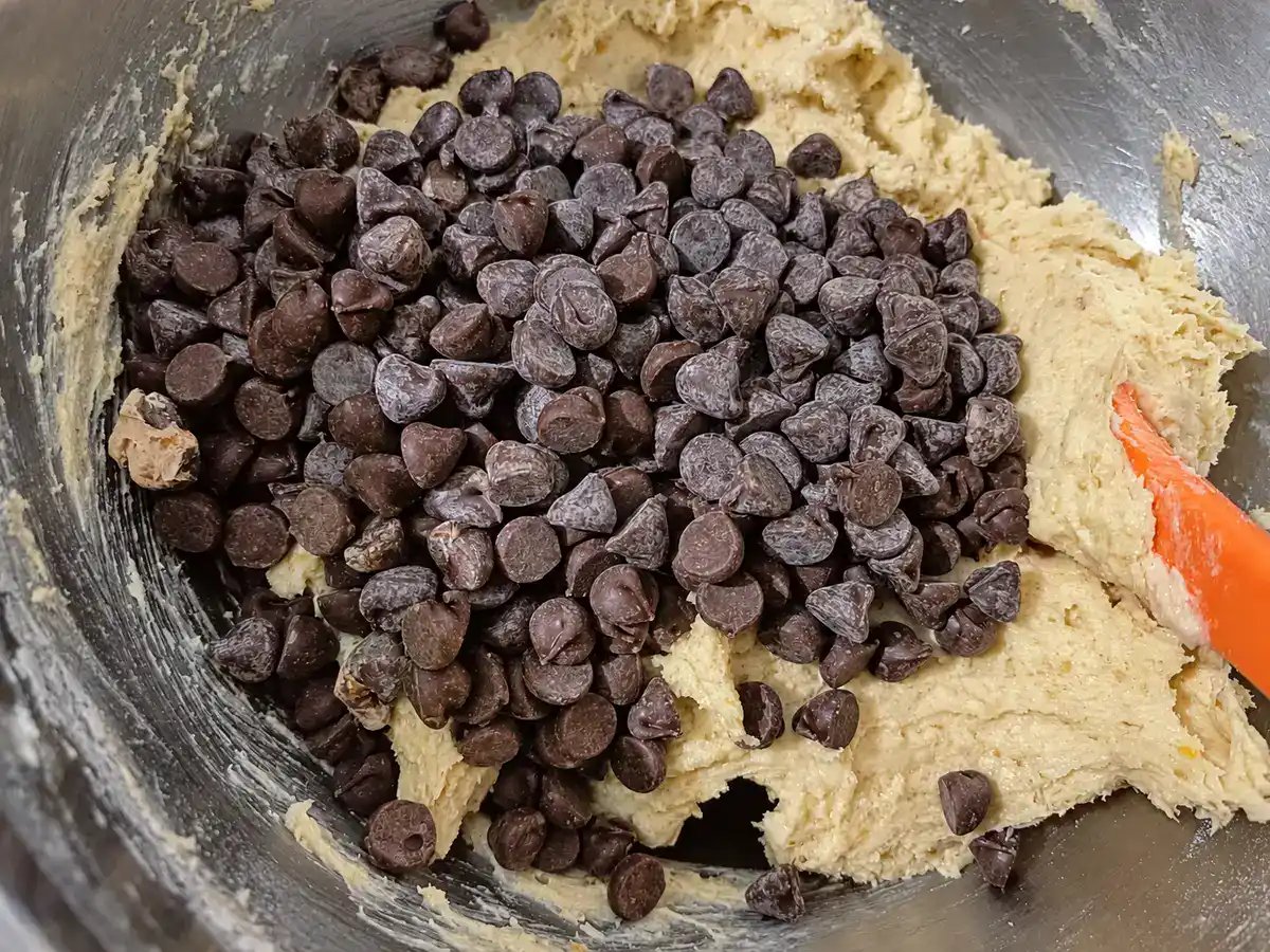 Semisweet chocolate chips added to the prepared cookie dough