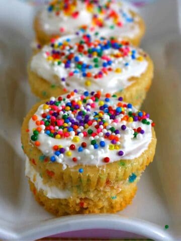 Eggless Layered Confetti Cupcakes